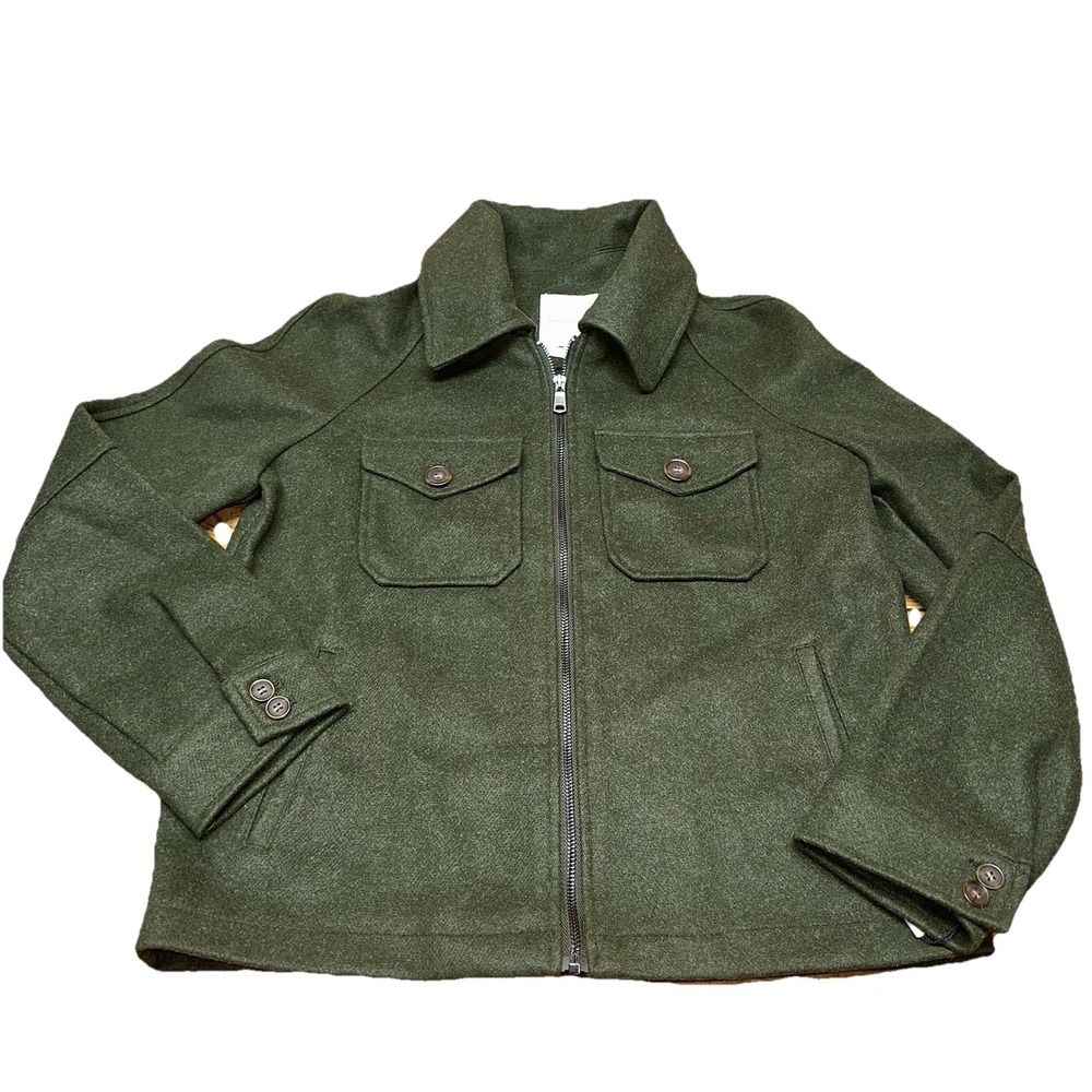 NWT‎ Avec Les Filles Army Green Full Zip Up Felt Military Jacket Women's Small